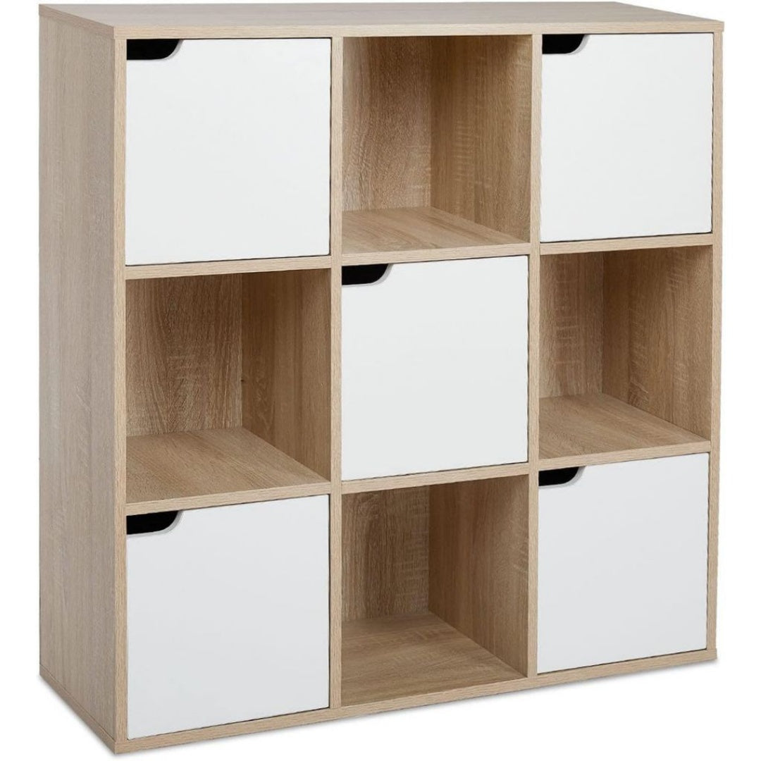 Bibliotheque en bois massif, design blanc et naturel – Bibliotheque