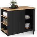 Table Haute / Mange-Debout Noir, l'llot central bois noir et plan de travail facon hetre